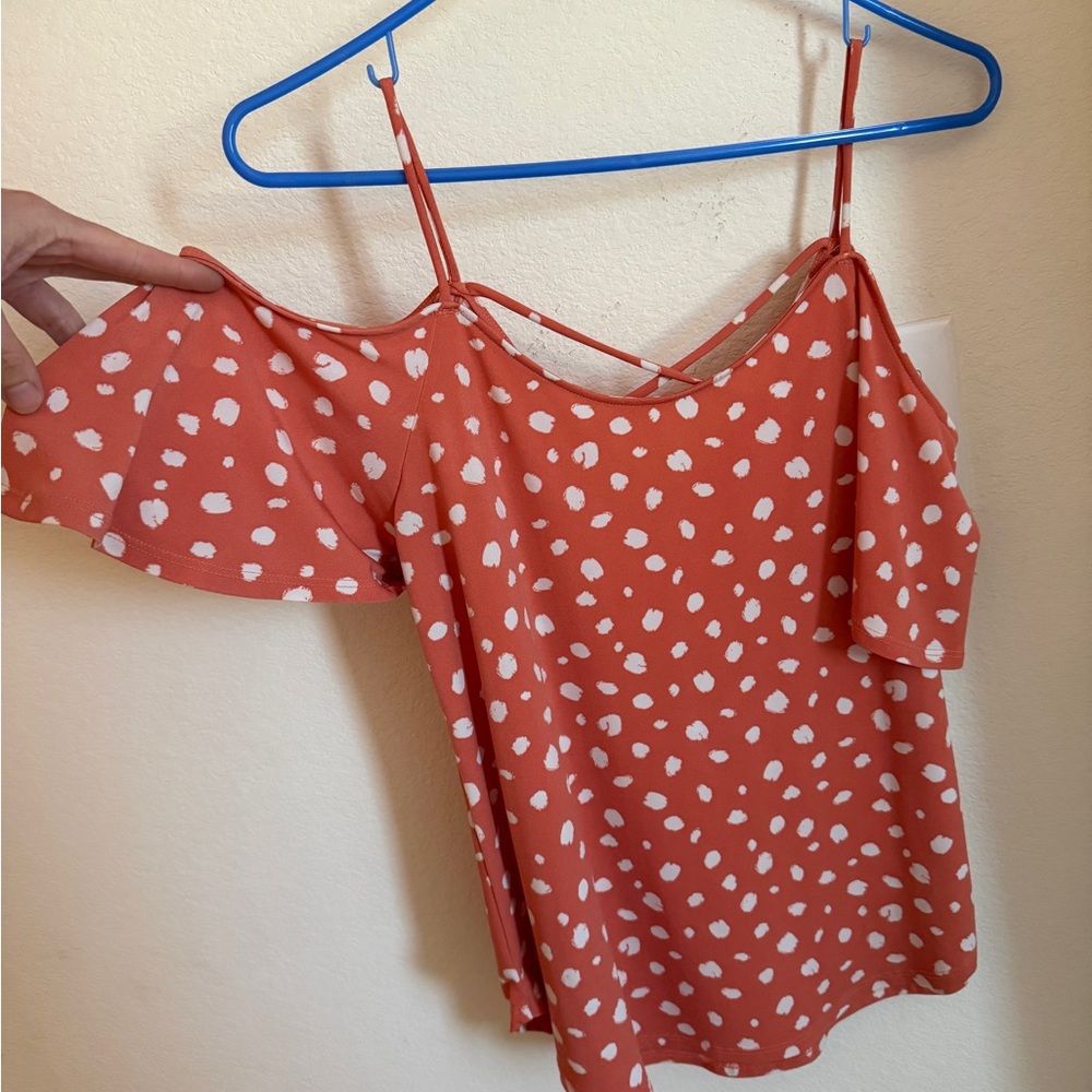 Kaileigh Coral Rust Dot Cold-Shoulder Cami